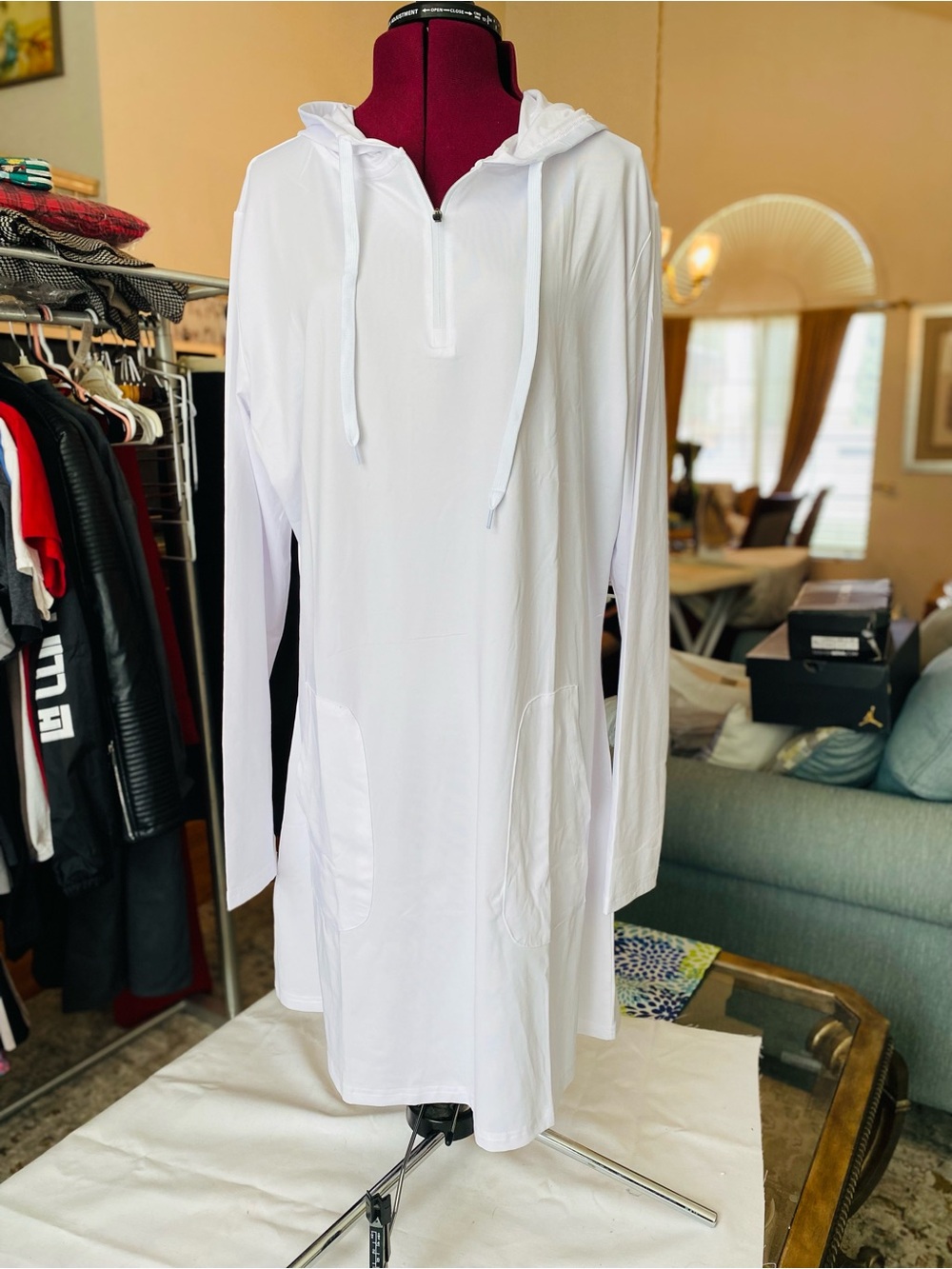 White Hooded Swim Coverup Tunic